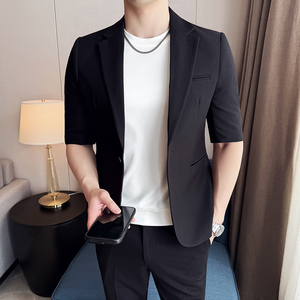 天丝薄款短袖西装韩版修身时尚简约西服套装2506-P195图片