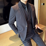 宽条纹毛呢西服韩版修身商务西装三件套1853-P280，男装西服套装，星座1606-1