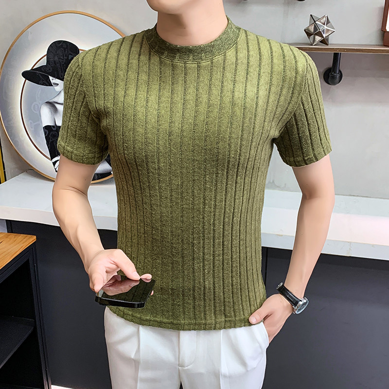 DS039-P38针织提花中领T恤秋款时尚百搭修身立体短袖打底衫,男装T恤,星座1606-1