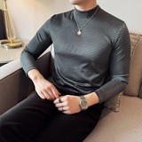 DS046-P48波浪纹半高领T恤男士修身立体打底衫，男装T恤，星座1606-1