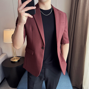 亮丝暗纹纯色短袖西装韩版修身时尚简约西服外套DX44-P135,男生上班汉服穿搭图片
