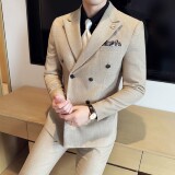 男士商务休闲西装华夫格韩版修身双排扣西服三件套2522-P285，男装西服套装，星座1606-1