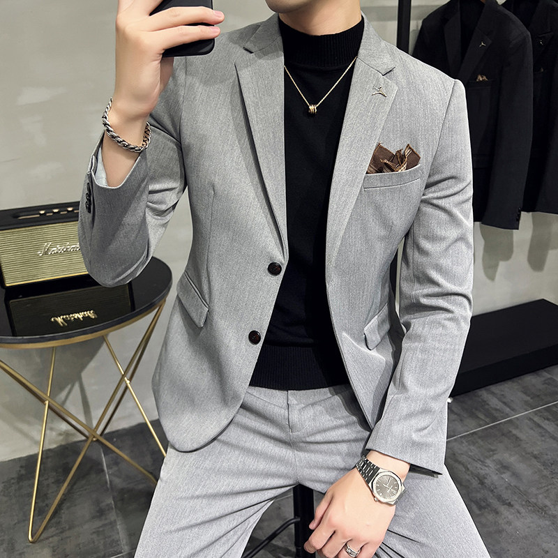 S-7XL韩版修身商务西服两粒扣西装套装两件套8802-P190,男装西服套装,星座1606-1