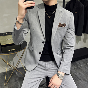 S-7XL韩版修身商务西服两粒扣西装套装两件套8802-P190图片