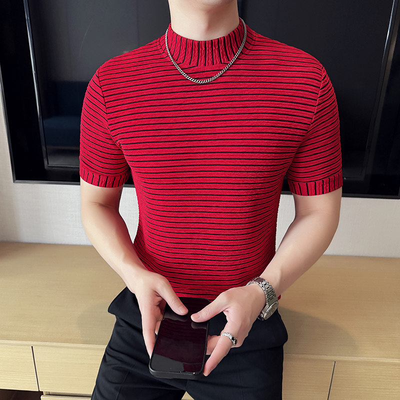 DS005-P38男士半高领短袖T恤春夏新款时尚百搭修身立体打底衫,男装T恤,星座1606-1