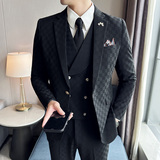 韩版修身时尚潮流西服格子西装套装2303-P280，男装西服套装，星座1606-1
