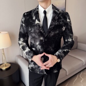 扎染雪尼尔时尚休闲西装外套男士韩版修身西服DX67-P178图片