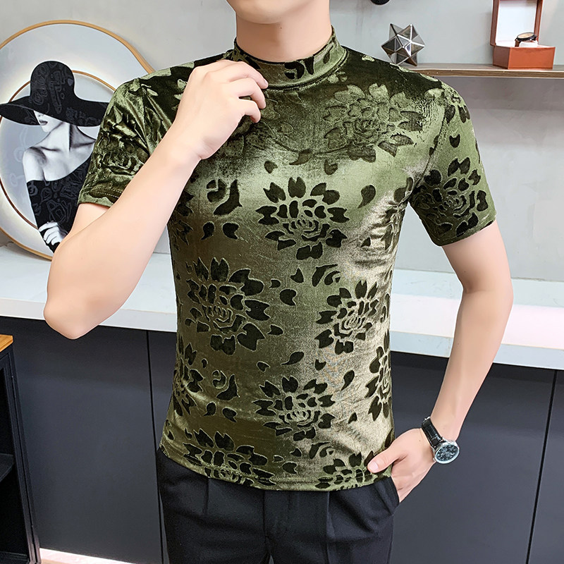 DS038-P39丝绒提花中领T恤秋款时尚百搭修身立体短袖打底衫,男装T恤,星座1606-1
