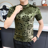 DS038-P39丝绒提花中领T恤秋款时尚百搭修身立体短袖打底衫，男装T恤，星座1606-1