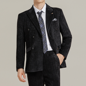 男士商务休闲西服雪尼尔人字纹双排扣西装套装2527-P220图片