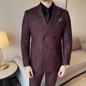 男士商务休闲西服莱赛尔醋酸条纹双排扣西装套装2531-P290图片