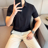 冰丝无痕高弹V领PLO衫华夫格短袖上衣男2817-P62，男装T恤，星座1606-1