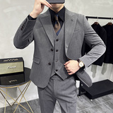 两粒扣戗驳领西服韩版修身商务西装三件套8802A-P235，男装西服套装，星座1606-1