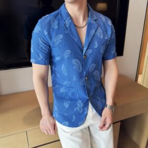 夏季冰丝短袖西服无里衬提花休闲西装DXZ003-P88图片