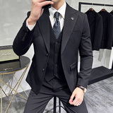两粒扣戗驳领西服韩版修身商务西装三件套8802A-P235，男装西服套装，星座1606-1