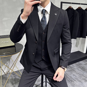 两粒扣戗驳领西服韩版修身商务西装三件套8802A-P235图片