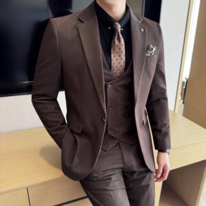 男士商务休闲西装韩版修身纯色暗纹西服三件套2512-P275图片