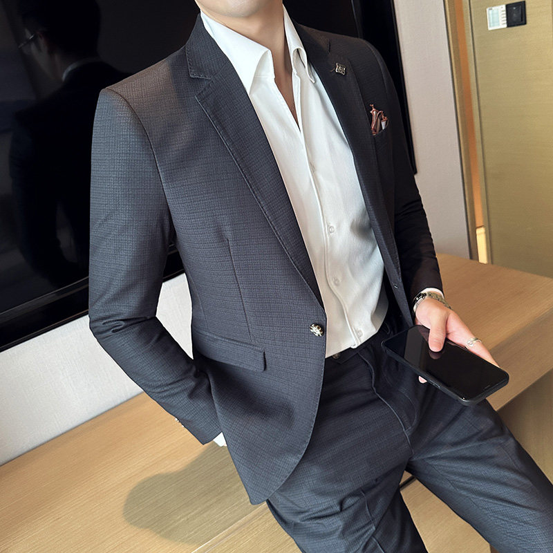 春夏薄款韩版修身西服暗格条纹西装套装1836-P220,男装西服套装,星座1606-1