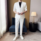 无领新中式西装微宽松版型短袖西服磁吸纽扣西服套装2504-P220，男装T恤，星座1606-1