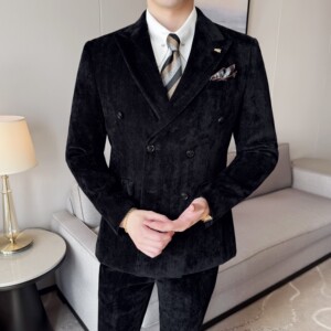 雪尼尔人字纹男士商务休闲西服双排扣西装套装2527-P220图片