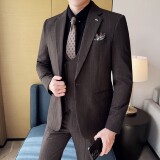 简约男士商务休闲西装韩版修身条纹西服三件套2514-P280，男装西服套装，星座1606-1