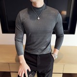 DS046-P48波浪纹半高领T恤男士修身立体打底衫，男装T恤，星座1606-1