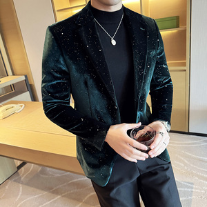 丝光绒韩版修身西服烫金时尚西装外套DX15-P148图片