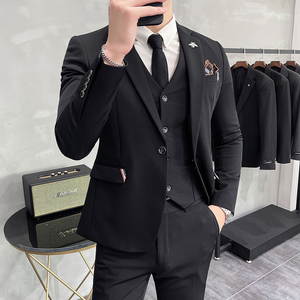 韩版修身商务西服织带款西装三件套1825-P255图片
