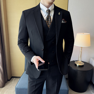 韩版修身西服时尚条纹西装三件套2409-P270，男装西服套装，星座1606-1