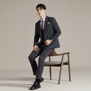 男士商务休闲西装华夫格韩版修身西服三件套2521-P280图片