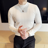 DS051-P48半高领立体提花双线条纹T恤时尚百搭男士长袖打底衫，男装T恤，星座1606-1