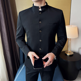立领中山装韩版修身西服商务休闲西装两件套LJT2502-P195，男装西服套装，星座1606-1