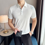 棋盘格冰丝无痕PLO衫高弹上衣男短袖2813-P58，男装T恤，星座1606-1