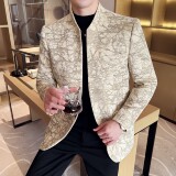中式立领提花时尚休闲西装外套男士韩版修身西服DX61-P158，男装西服套装，星座1606-1
