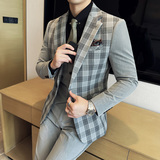 撞色韩版修身西服时尚潮流设计拼色西装三件套2411-P265，男装西服套装，星座1606-1