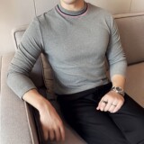 DS053-P48半高领体拼色T恤时尚百搭修身立体男士长袖打底衫，男装T恤，星座1606-1