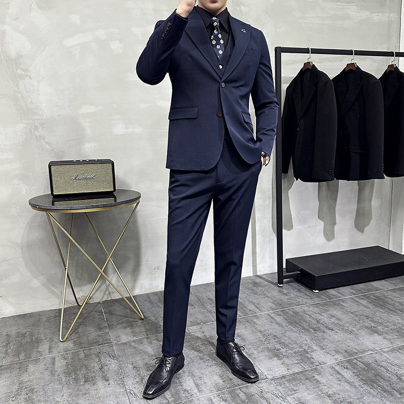 两粒扣戗驳领西服韩版修身商务西装三件套8802A-P235,男装西服套装,星座1606-1
