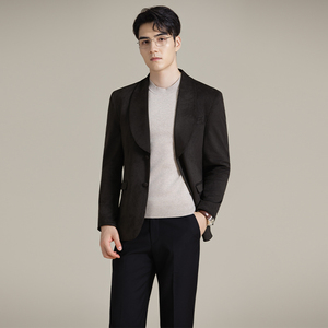 男士青果领时尚休闲西服牛皮绒西装外套DX54-P148图片