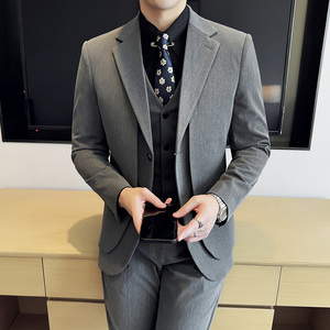 假两件韩版修身西服时尚设计潮流西装三件套2404-P270,男装西服套装,星座1606-1