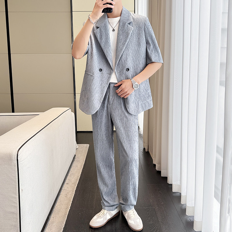 冰丝垂感西服宽松休闲直筒阔腿裤西装套装2306-P185，男装西服套装，星座1606-1