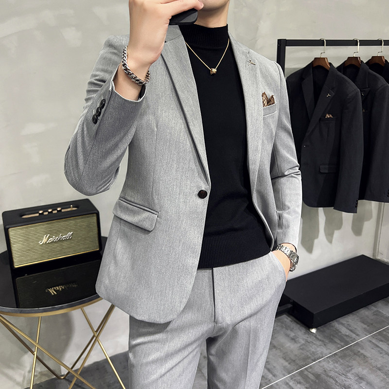 S-7XL韩版修身商务休闲西服两件套8801-P190,男装西服,星座1606-1