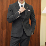 韩版修身商务休闲西服毛呢条纹西装套装1854-P280，男装西服套装，星座1606-1