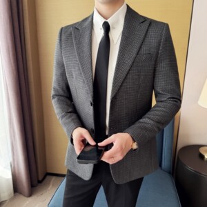 韩版修身西服千鸟格时尚休闲西装外套DX50-P148图片