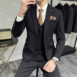 一粒扣西服套装韩版修身商务休闲西装三件套8801-P235，男装西服套装，星座1606-1
