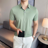 冰丝无痕高弹V领PLO衫高端时尚短袖上衣男2821-P62，男装T恤，星座1606-1