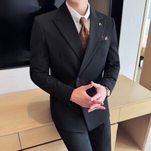 抖音西装高级修身英伦风商务休闲西服套装三件套2510-P265图片