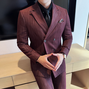 男士商务休闲西服莱赛尔醋酸条纹双排扣西装套装2531-P290图片
