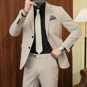 S-7XL韩版修身商务西服两粒扣西装套装两件套8802-P190图片
