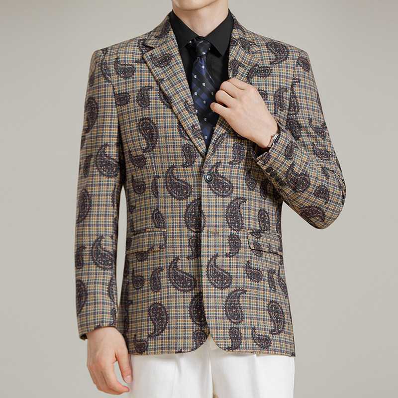 男士韩版修身西服时尚休闲刺绣提花西装外套DX68-P148图片