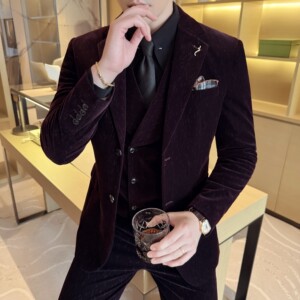 男士时尚休闲西装灯芯绒流星雨条纹西服套装SJT2518-P280图片